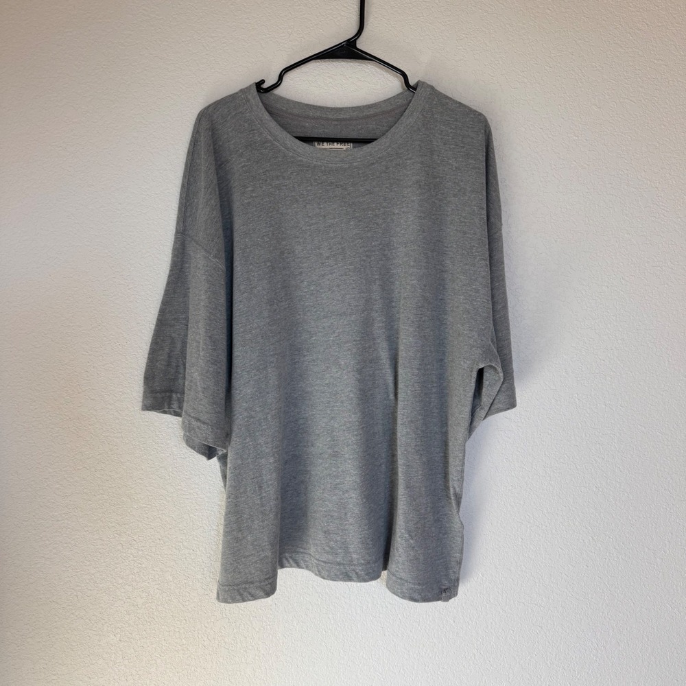 We The Free Free People Oversized Heather Gray Short Sleeve Tee Large Boho Relax - Picture 1 of 7